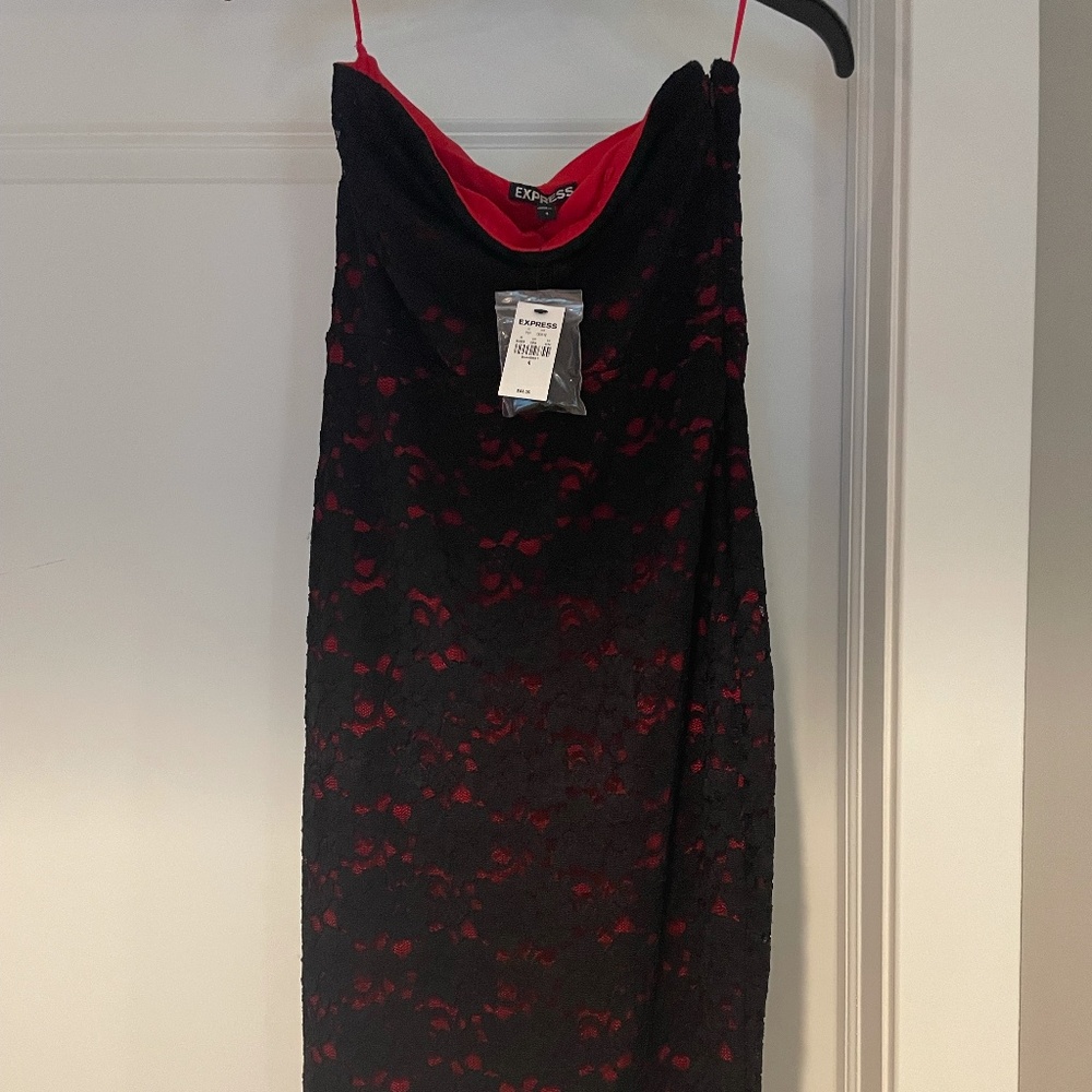 Express Black and Red Strapless Dress